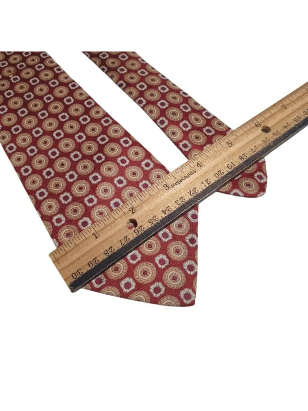Arc De Triomphe Sears Mens Store Red Gold Patterned Tie Circle Motif Vintage